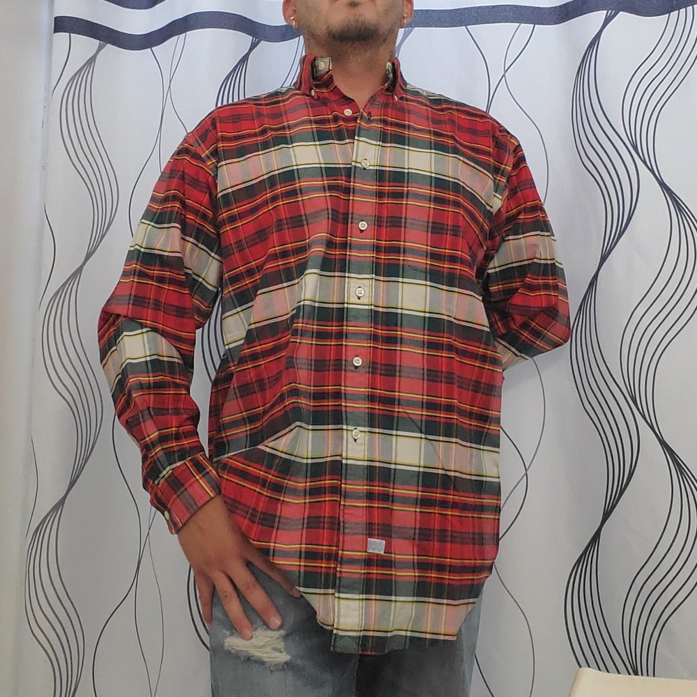 Ralph Lauren The Big Oxford Style Plaid Long Sleeve Button-Down Shirt